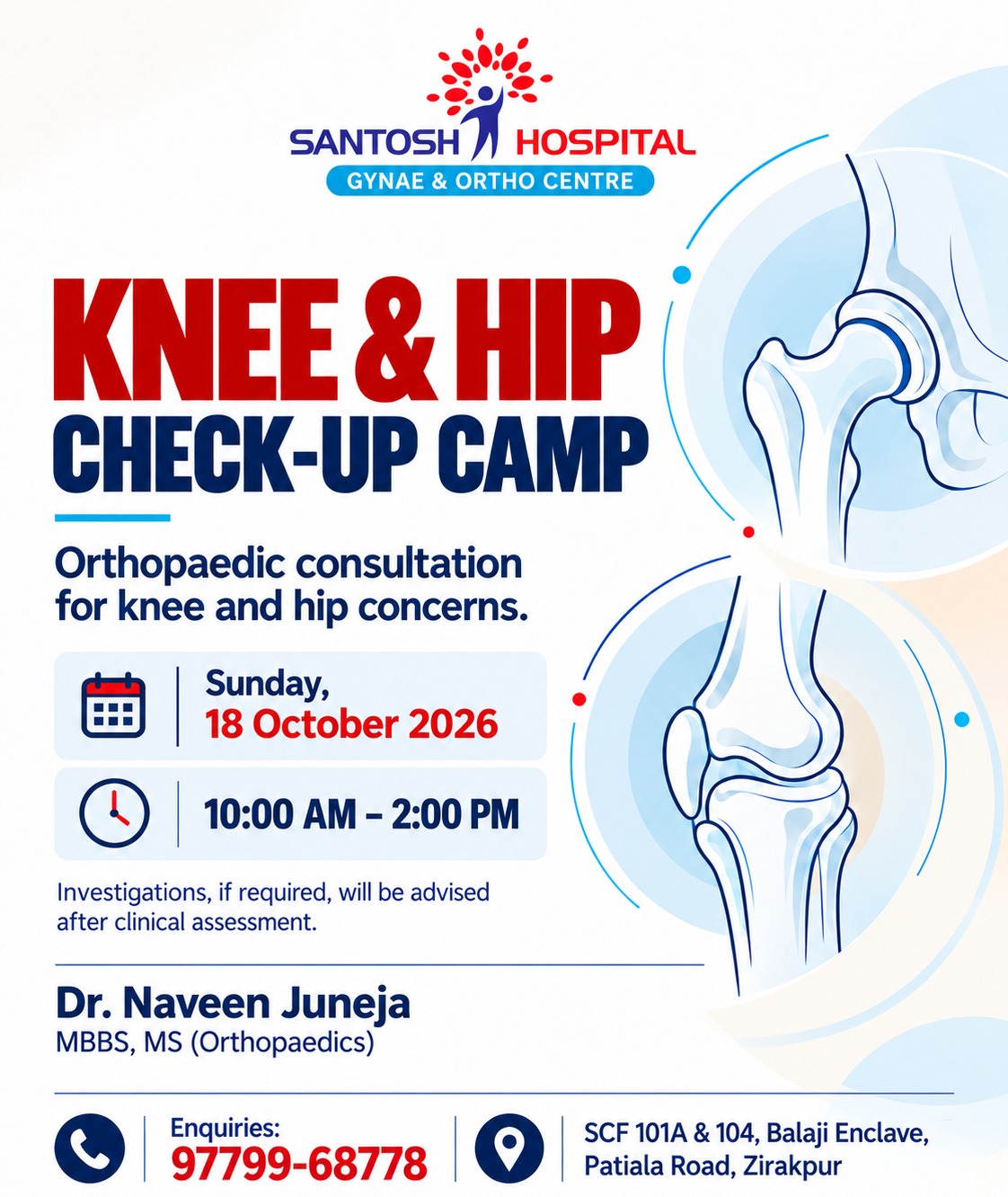 Santosh Hospital Knee and Hip Check-up Camp poster